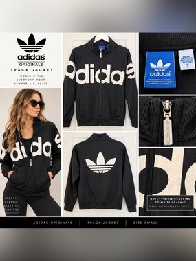 Adidas Originals Women’s Trefoil Track Jacket Black White Size Small